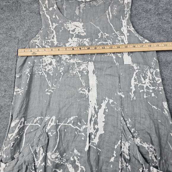 Lands Downunder Dress Womens Medium Linen Gray Abstract Cocoon Italy Lagenlook - Picture 3 of 7
